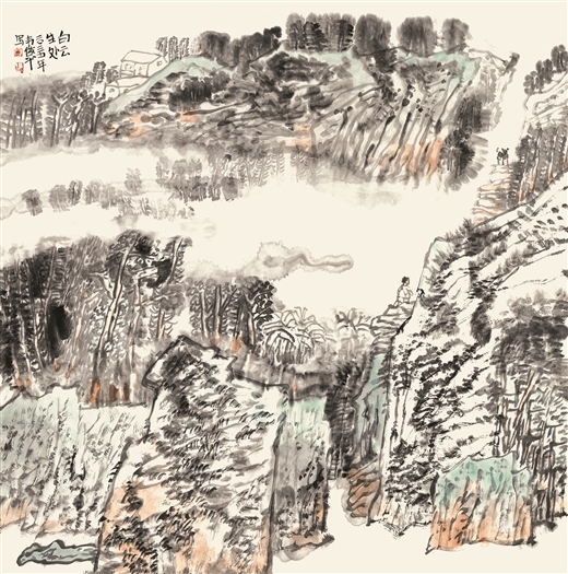 《白云生处》 中国画 68cm×68cm 2025年